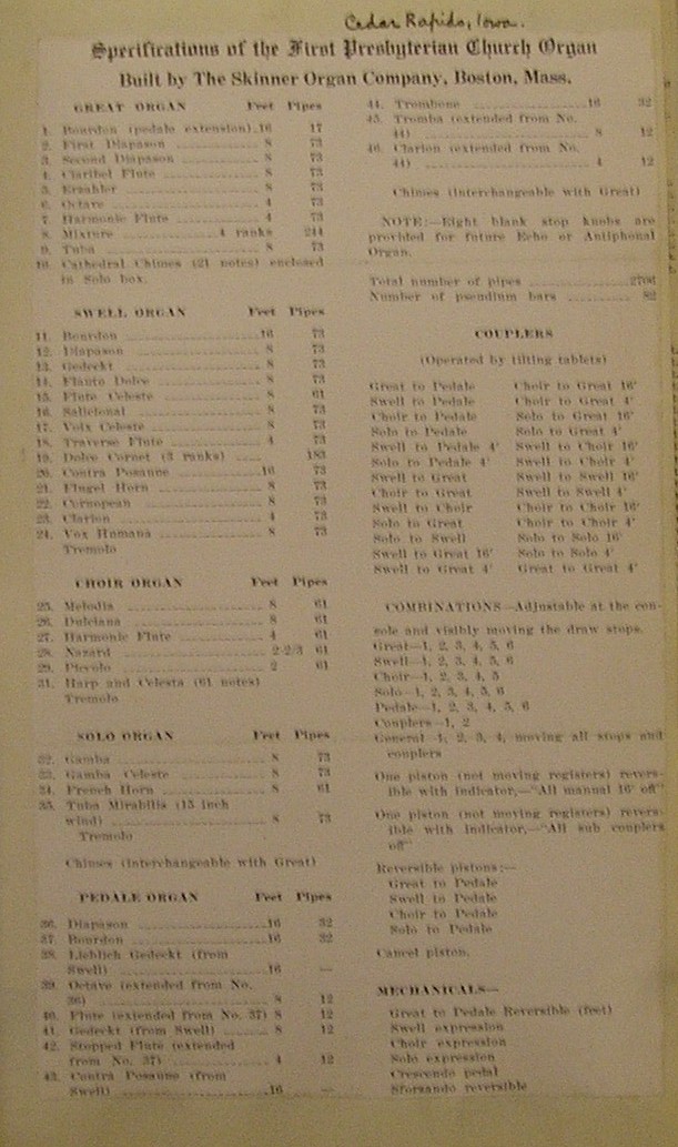 Dedication Program of Skinner organ, Op. 486 (1924) in First Presbyterian Church (Cedar Rapids, IA)